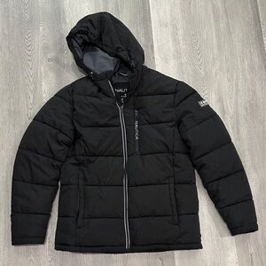 Nautica Black Hooded Puffer Jacket